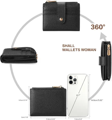 Miniatura 9 de GOIACII - Cartera pequeña para mujer de cuero genuino con bloqueo RFID, bolsillo con cremallera, plegable, tarjetero con ventana