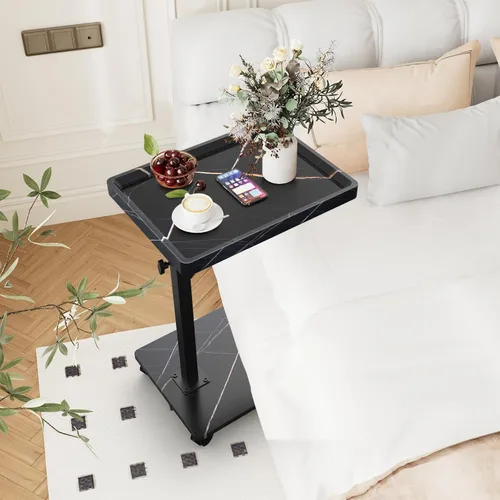 Miniatura 2 de Mesa auxiliar de mesa C de altura ajustable, bandeja de TV giratoria de 360° para espacios pequeños, mesas de sofá que se deslizan debajo, mesas