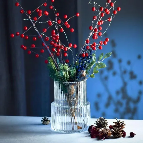 Miniatura 5 de KROSNO Florero de cristal acanalado de 7.8 pulgadas - Florero de cristal transparente para flores y ramos - Vidrio sin plomo - Diseño moderno