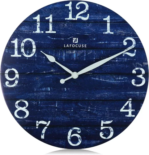Miniatura 11 de Lafocuse Relojes de pared negros silenciosos de 12 pulgadas para decoración de cocina, sala de estar, reloj de pared rústico de madera, funciona