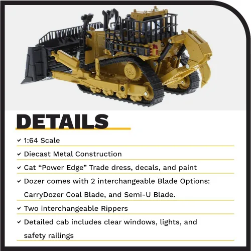 Miniatura 5 de Diecast Masters Bulldozer Caterpillar D11 a escala 1:64 con 2 cuchillas y desgarradores traseros Modelo 85637 Play & Collect Series Cat