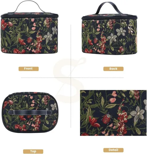 Miniatura 2 de Signare Neceser de tapicería, bolsa organizadora de maquillaje para mujer, diseño de jardín matutino, color negro (TOIL-MGDBK), Negro