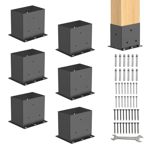 Miniatura 18 de Base de poste de 4x4 2 piezas, (Tamaño interno 3.6x3.6) Anclajes de poste, Acero sólido de 13GA y recubierto con polvo negro, Soportes de poste