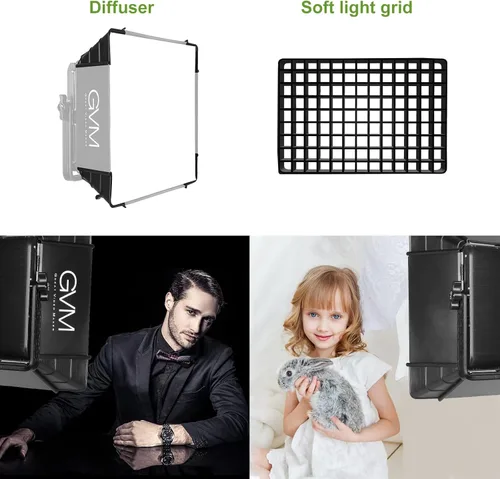 Miniatura 5 de GVM - Difusor plegable con rejilla de colmena para luz de video LED RGB 1500D, adecuado para iluminación de estudio, fotografía de retrato
