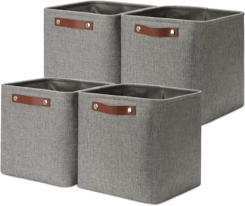 Miniatura 72 de DULLEMELO Juego de 4 cubos de almacenamiento, cesta de almacenamiento de tela para estantes, armario, cuarto del bebé, almacenamiento de juguetes