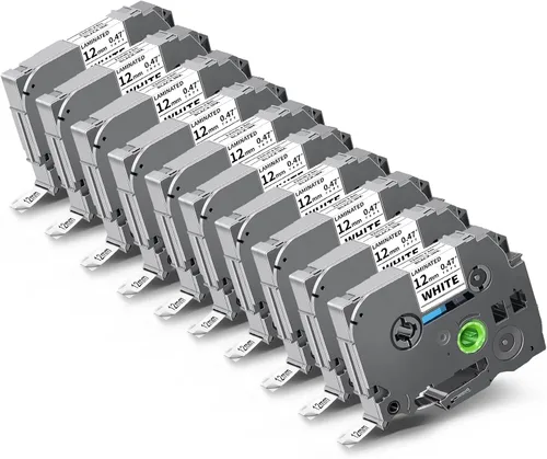 Paquete de 10 cintas para etiquetadoras TZe-231 compatibles con Brother TZe de 0.472 in, 0.47 pulgadas, laminado blanco Tz-231, trabajo con etiqueta