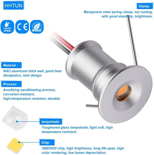 Miniatura 6 de Mini foco LED 902 de 120°, DC12V 1W, 80Ra, 75lm, tamaño pequeño, instalación empotrada, adecuado para iluminación de gabinetes como gabinetes