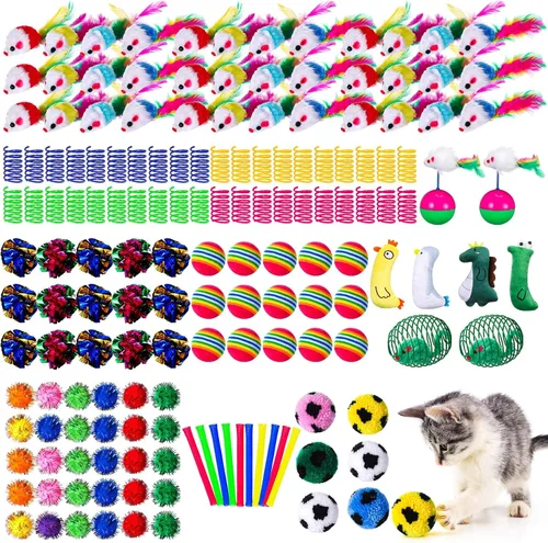 Miniatura 7 de Shappy 150 juguetes para gatos de interior a granel, paquete de juguetes para gatitos, variedad de regalo interactivo, incluyendo ratones, bolas