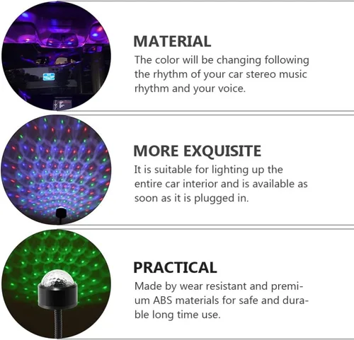 Miniatura 9 de SOLUSTRE Proyector de luces LED de discoteca para coche, luz USB, luces de fiesta activadas por sonido, enchufe USB, mini discoteca giratoria