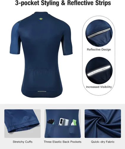 Miniatura 3 de Santic Camiseta de ciclismo de manga corta para hombre camiseta de bicicleta de carretera con cremallera completa ropa de MTB con bolsillos