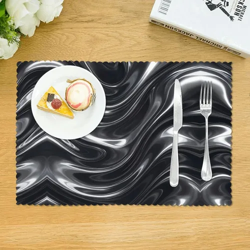 Miniatura 3 de Rectangular Placemats Set of 4, Heat Resistant Liquid Metal Printed Kitchen Dining Table Mats
