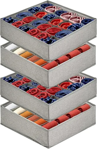 Miniatura 12 de PINGMIC Organizador Divisor de Calcetines Gris 1 Paquete con Tapa - Almacenamiento Plegable para Closet de 30 Celdas, Organizador de Corbatas