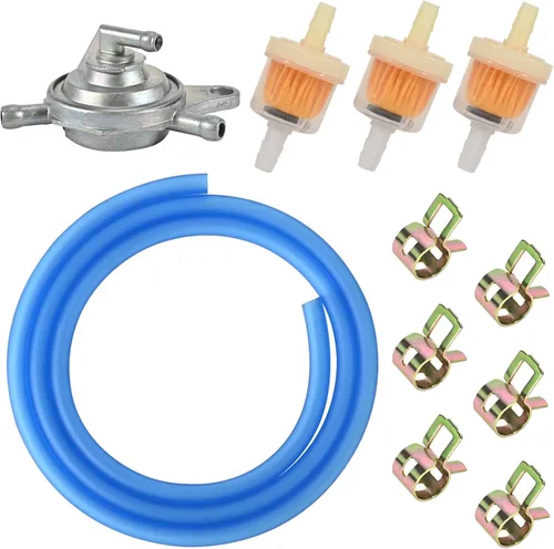 Trkimal Bomba de combustible de vacío de tres cabezales Petcock + filtro de combustible de gas, tubo, tubo, clips de resorte para GY6 50cc 150cc