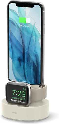 elago Estación de carga 2 en 1 para productos Apple compatible con AirPods 2/1, Apple Watch Series 11/10/9/8/7/6/5/4/3/2/1/SE3/SE2/SE1, iPhone