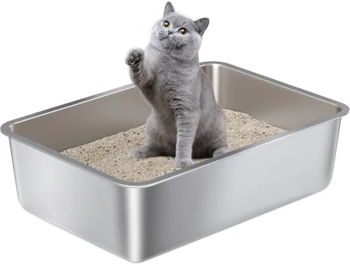 Miniatura 9 de Caja de Arena de Acero Inoxidable – Caja de Arena de Metal para Gatos – Cajas de Arena para Gatos de 4" de Alto, Bandeja de Arena para Gatos