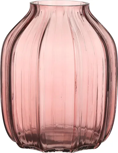 Miniatura 15 de Florero grande de cristal rosa acanalado – Jarrón decorativo de piso de 12.0 pulgadas para centros de mesa del hogar y casa de campo B Estilo-rosa