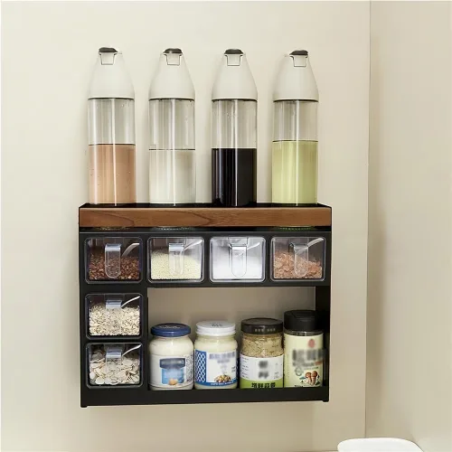 Miniatura 6 de Estante de especias de cocina, caja de condimentos colgante de montaje en pared, estante de especias que ahorra espacio para condimentos