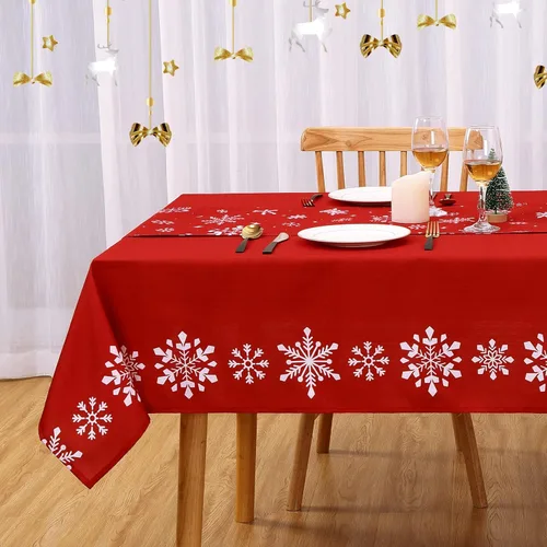 Miniatura 12 de CAROMIO Mantel redondo de Navidad de 60 pulgadas, mantel redondo de Navidad con copos de nieve, mantel decorativo de Navidad para interiores