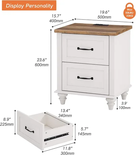 Miniatura 2 de WAMPAT Juego de 2 mesas auxiliares, mesa auxiliar de mediados de siglo para dormitorio, mesita de noche de madera con 2 cajones grandes, mesita