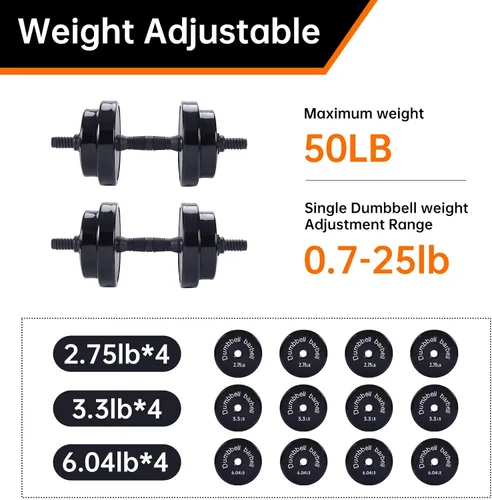 Miniatura 3 de Nice C Pesas, Juego de Mancuernas, Pesas Rusas, Mancuernas Ajustables, Juego de Pesas de Barra, 20-40-50-70LB juego 3 en 1, Antideslizante, Multiuso