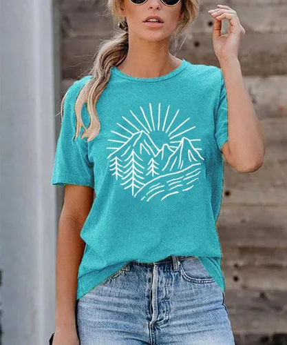 Miniatura 109 de Camisetas sin mangas de senderismo y montaña para mujer, divertidas camisetas de entrenamiento con gráficos de pino y amanecer, camisetas de verano