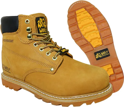Miniatura 10 de Wolf Work Boot 100% Genuine Upper Leather Oil Impact Electrical Hazards Non-Slip Rubber Sole Tan Nubuck Plain Toe Padded Collar