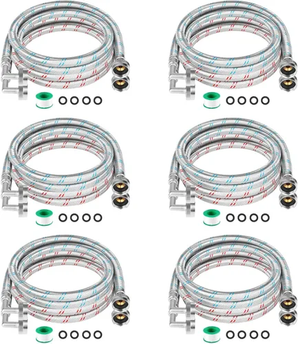 Miniatura 13 de Mangueras para Lavadora, Mangueras de Lavadora con Codo de 90 Grados de 8 pies, Paquete de 2 de 3/4" Acero Inoxidable Trenzado a Prueba