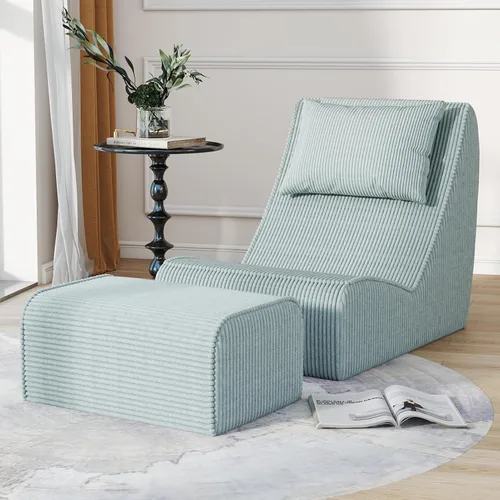 Miniatura 20 de Silla Puf Gigante para Adultos, Tumbona de Pana con Soporte Inigualable para la Espalda, Almohada Cervical Desmontable, Otomana Cómoda y Funda