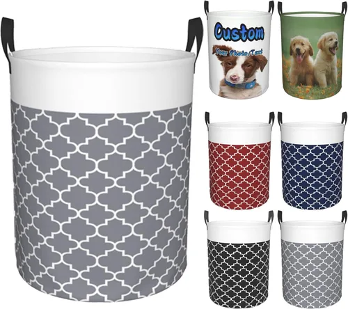 Miniatura 9 de Cesta de lavandería personalizada, bolsa grande para lavandería, bolsa de ropa plegable, alta, impermeable, para viajes, baño, universidad, Azul