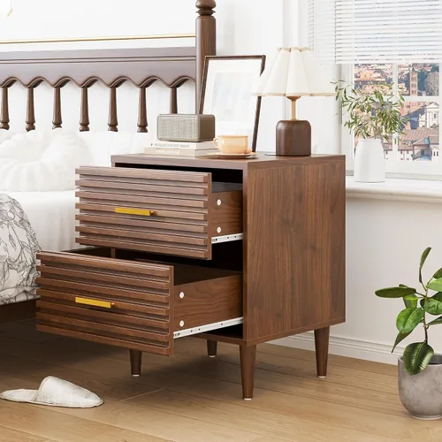 Miniatura 7 de Alohappy Mesita de noche, mesitas de noche modernas de mediados de siglo, mesita de noche acanalada para dormitorio, mesa auxiliar con cajones