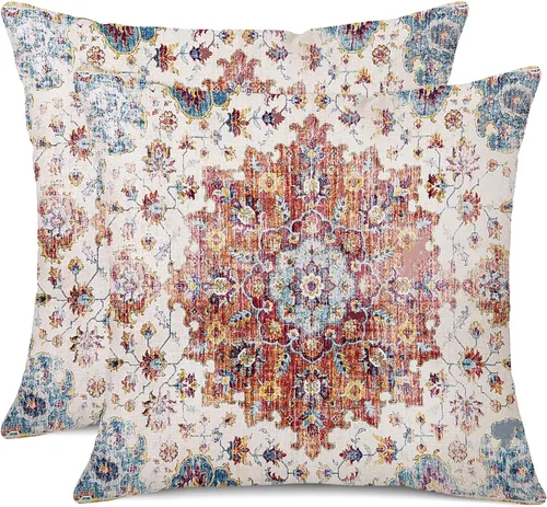 Miniatura 24 de Juego de 2 fundas de almohada impermeables para exteriores de 16 x 16 pulgadas, patrón de alfombra bohemio vintage, diseño étnico negro y gris
