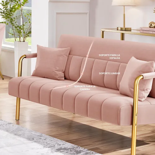 Miniatura 8 de Yaheetech Sofá moderno de 56.5 pulgadas de ancho, sofá pequeño de tela de terciopelo de lujo con brazos y patas de metal dorado para sala de estar