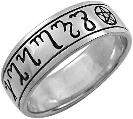 Miniatura 4 de Anillo de boda de plata de ley Theban Pentáculo, talla 4-15