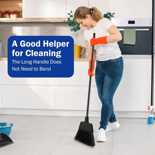 Miniatura 5 de 8 escobas para exteriores para limpieza de suelos de 54 pulgadas, escoba comercial resistente, mango largo, escobas angulares para barredora, Negro