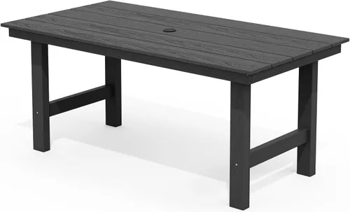 Miniatura 20 de SERWALL Juego de Mesa de Comedor de HDPE para Exteriores, Juego de 7 Piezas de Mesa de Comedor al Aire Libre con Mesa con Corte para Agujero de Gris