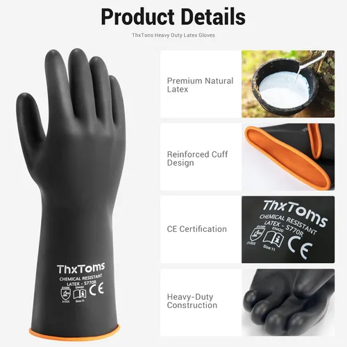 Miniatura 2 de ThxToms Guantes de Látex de Servicio Pesado, Guantes Largos de Goma, Guantes Resistentes a Químicos, Resistentes a Perforaciones, Resistentes a 56 cm