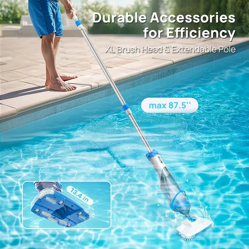 Miniatura 6 de Consciot Aspiradora de piscina de mano con poste telescópico, succión de 18.5 GPM, hasta 1 hora de tiempo de funcionamiento, limpiador inalámbrico