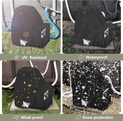 Miniatura 8 de Bitubi Cubierta de invierno para bomba de filtro de arena con forro de felpa, cubierta impermeable para bomba de piscina, protege de la nieve severa