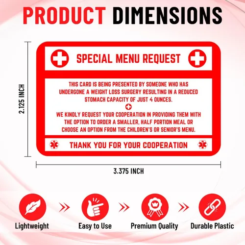 Miniatura 3 de Tarjeta bariátrica para restaurantes, tarjeta de solicitud de menú especial, control de porciones, solicitud de restaurante para pacientes Blanco