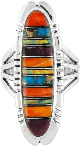 Miniatura 3 de Anillo de piedras preciosas de coral turquesa en plata de ley 925