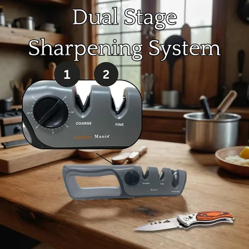 Miniatura 2 de Cutlery Mania Cuchillo de cocina de ángulo ajustable y afilador de tijera Sistema de afilado de doble etapa Afiladores de acero de tungsteno