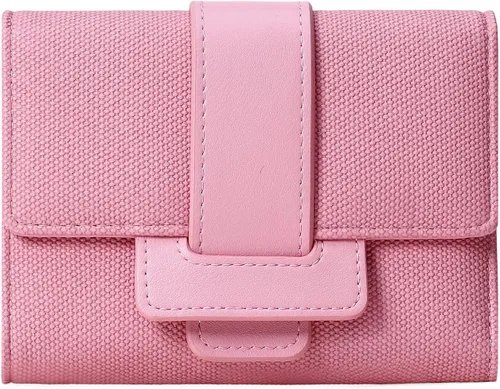 Miniatura 14 de Cartera pequeña para mujer, de piel, plegable, compacta, con bloqueo RFID, con bolsillo con cremallera para monedas, A01 Rojo Vino, Classic