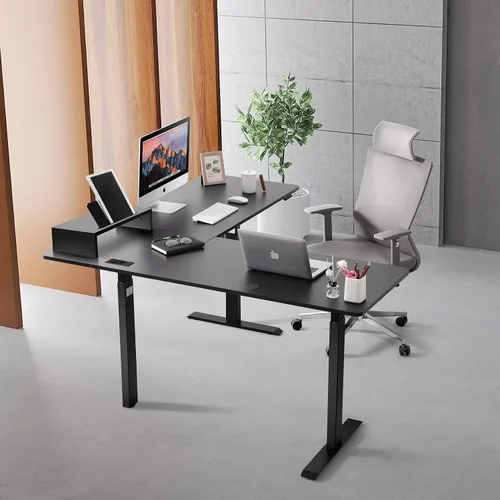 Miniatura 2 de UNICOO XOT-L3E-BB - Escritorio de pie eléctrico de altura ajustable con triple motor en forma de L, escritorio esquinero para juegos y oficina