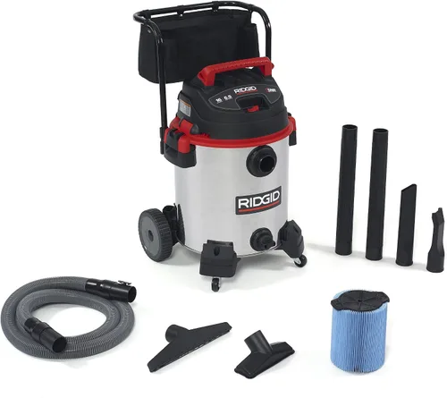 Miniatura 2 de RIDGID Aspiradora de acero inoxidable 1610RV de 16 galones con carrito, motor HP de 6.5 picos y filtro estándar RIDGID VF4000
