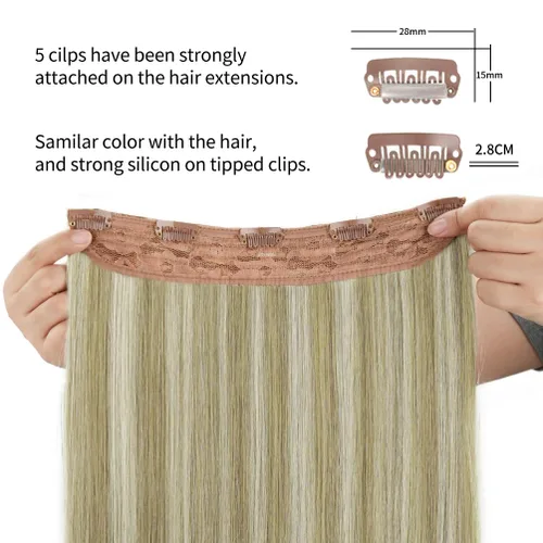 Miniatura 5 de Winsky Extensiones de cabello de cabello humano real - Una pieza con reflejos rubios, extensiones de cabello Remy con clip para mujeres