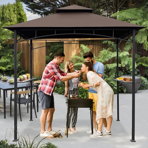 Miniatura 6 de EasyLee Cubierta de toldo para kiosco de parrilla de 8 x 5 pies, parte superior de repuesto impermeable con gancho en T, color marrón