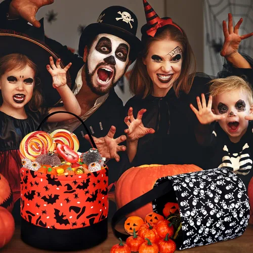 Miniatura 2 de 2 bolsas de dulce o truco de Halloween, bolsas de tela para dulces de Halloween, 2 estilos (calavera y murciélago), Varios