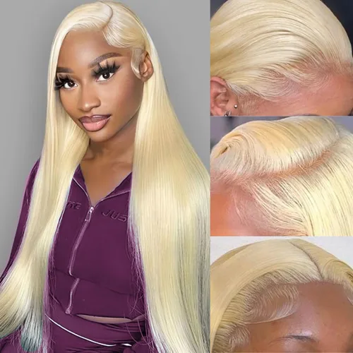 Myecool Peluca de cabello humano con encaje frontal 613 de 26 pulgadas, 13 x 5, lacio, 613 HD, encaje frontal, cabello humano prearrancado, nudos