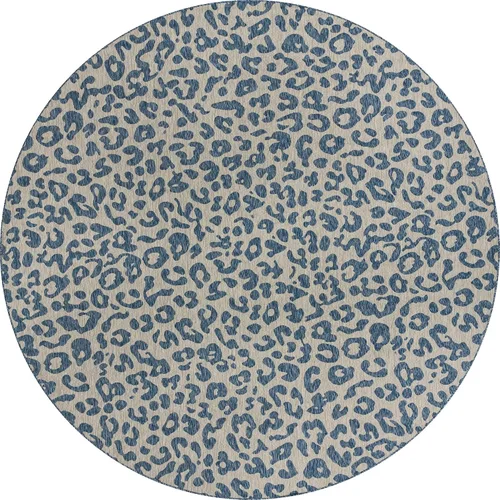 Miniatura 2 de Unique Loom colección Outdoor Safari Alfombra para exteriores - Leopardo (13' redonda, azul/gris)