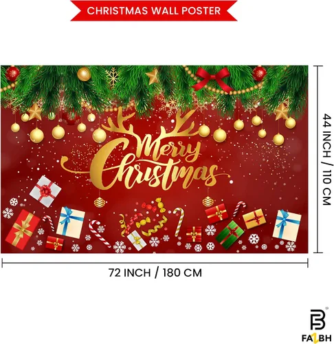 Miniatura 3 de Cartel de Feliz Navidad extragrande de 6 x 4 pies, decoraciones de Navidad rojas y doradas, decoraciones de fiesta de Navidad, fondo de fotos
